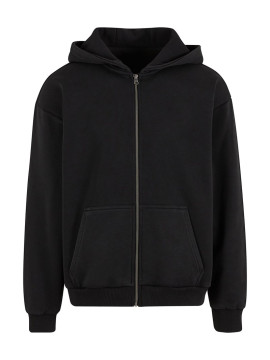 Vintage Black Heavy Zip Hoodie – Loose Fit Pullover